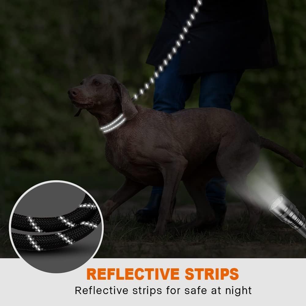 Rope Dog Leash Reflective Threads Padded Handle Durable