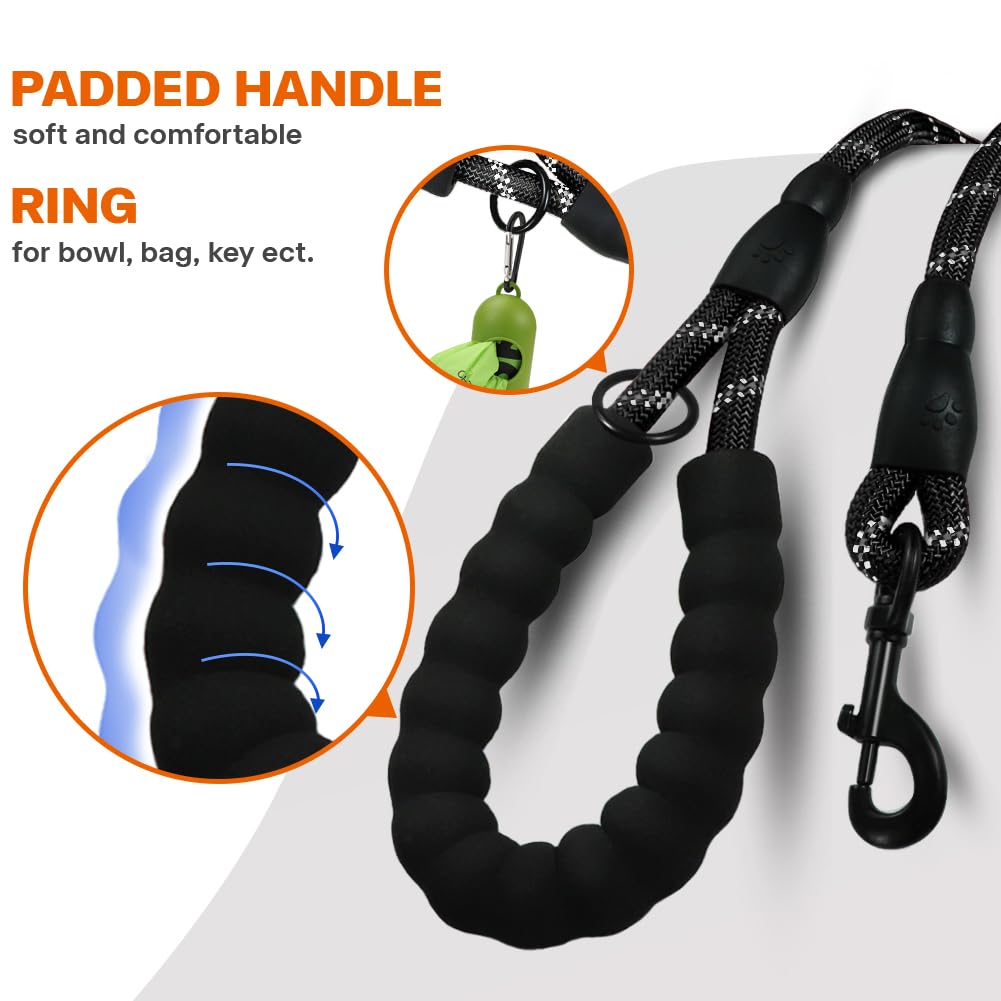 Rope Dog Leash Reflective Threads Padded Handle Durable