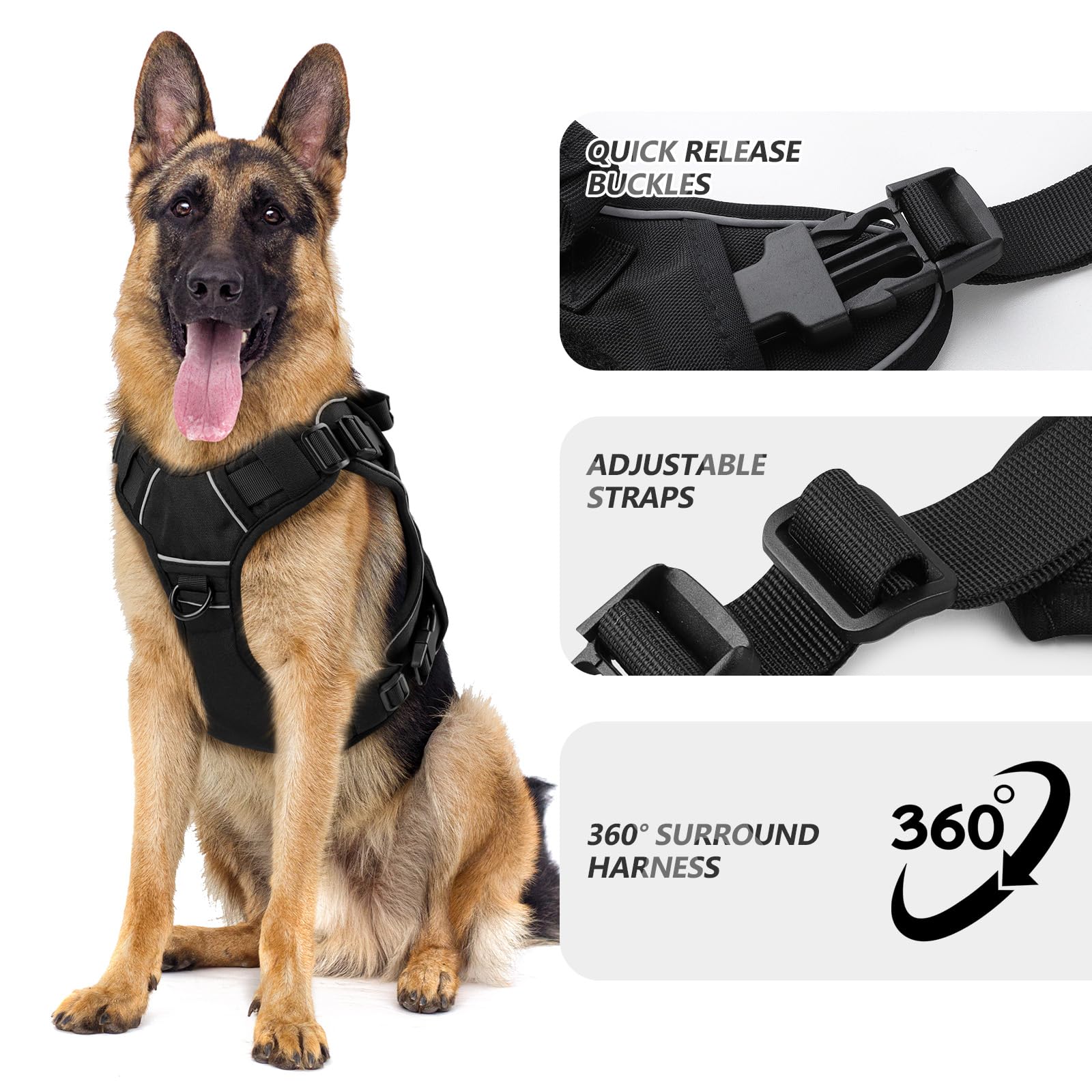 Heavy Duty Tactical Dog Harness Reflective Adjustable Vest