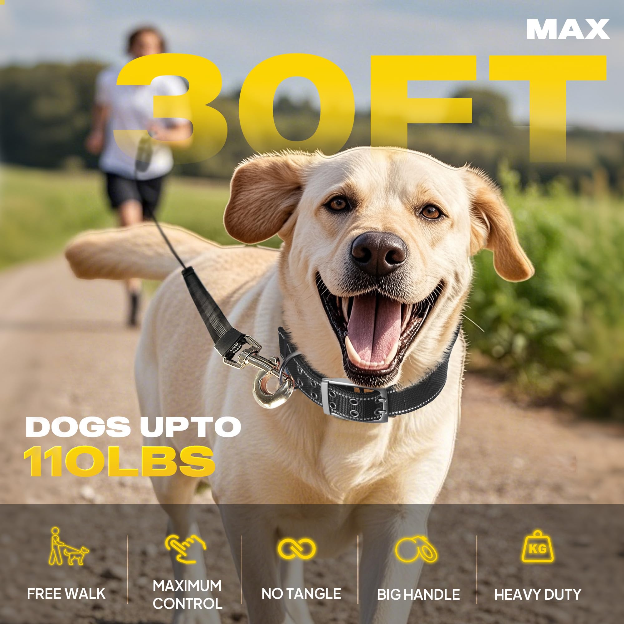 Retractable Dog Leash 30ft Heavy Duty Tangle-Free Lead