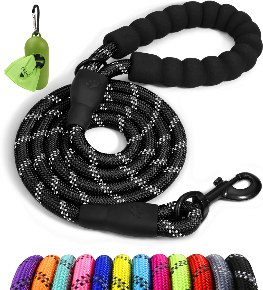 Rope Dog Leash Reflective Threads Padded Handle Durable