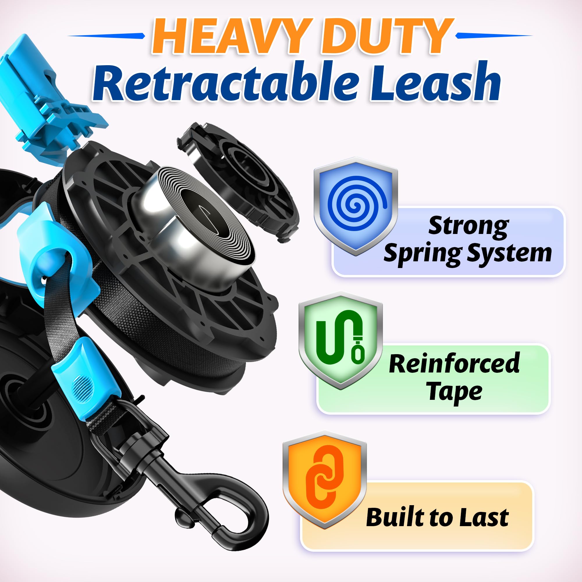 Retractable Dog Leash 16ft Nylon Tape One-Click Brake