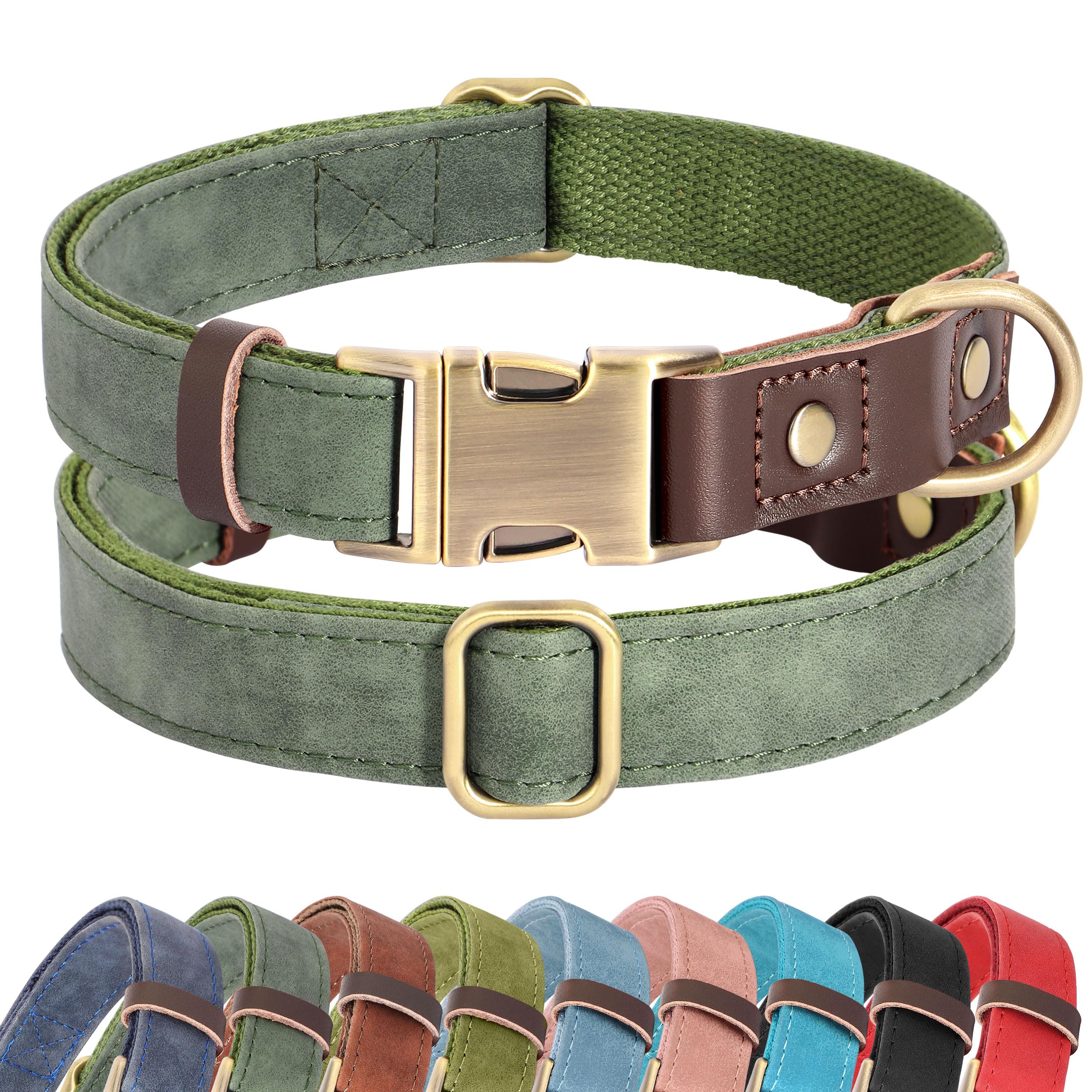 PU Leather Dog Collar Adjustable Soft Lined Quick Release