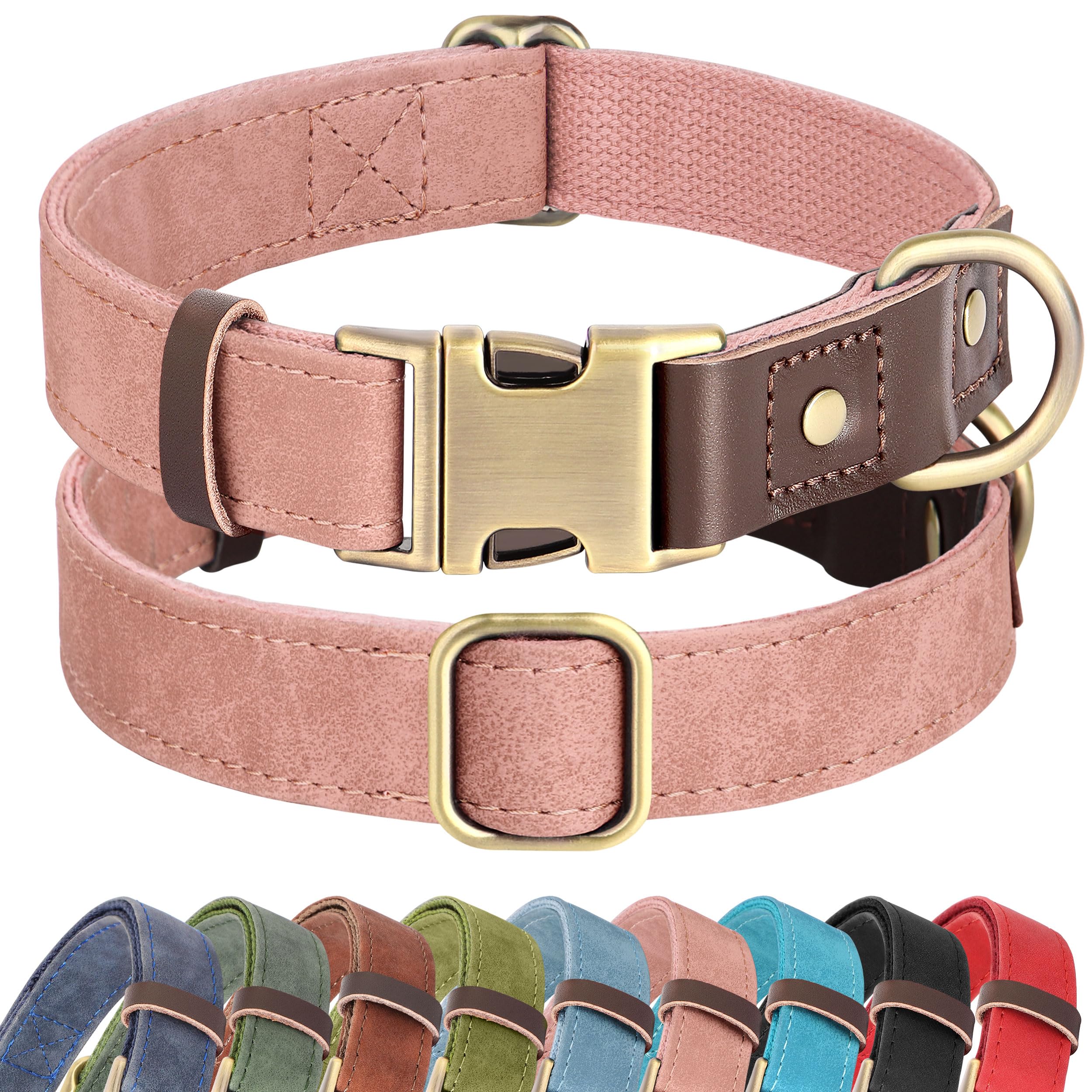 PU Leather Dog Collar Adjustable Soft Lined Quick Release