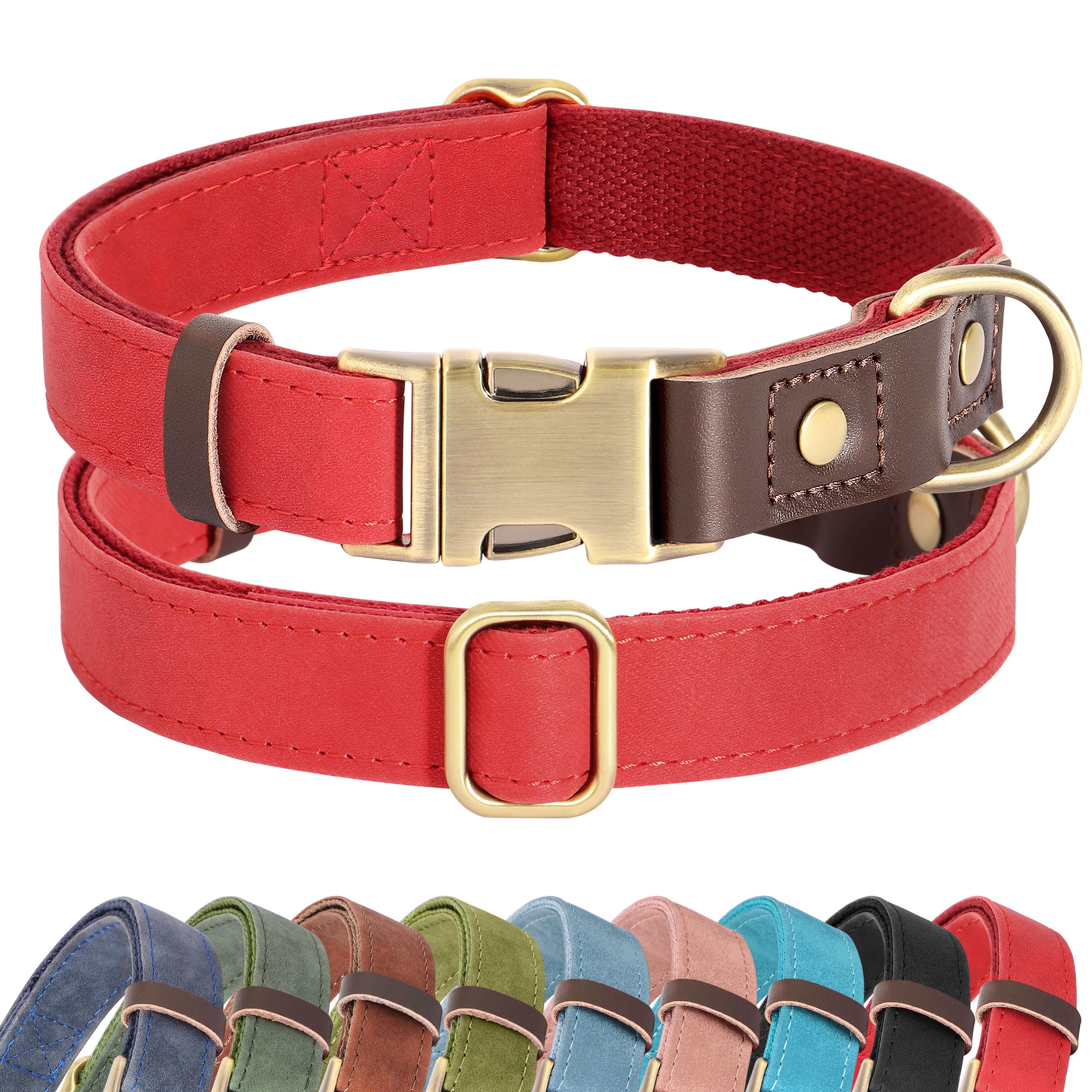 PU Leather Dog Collar Adjustable Soft Lined Quick Release