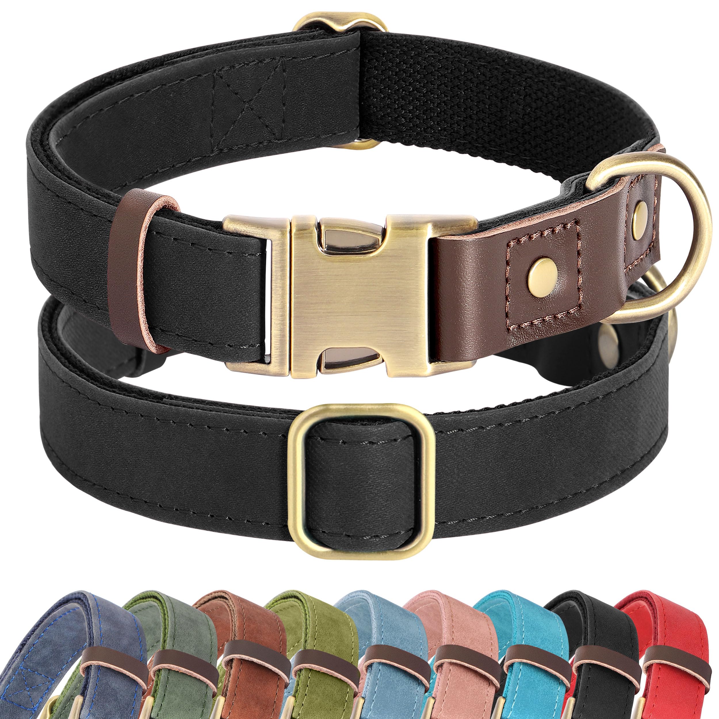 PU Leather Dog Collar Adjustable Soft Lined Quick Release