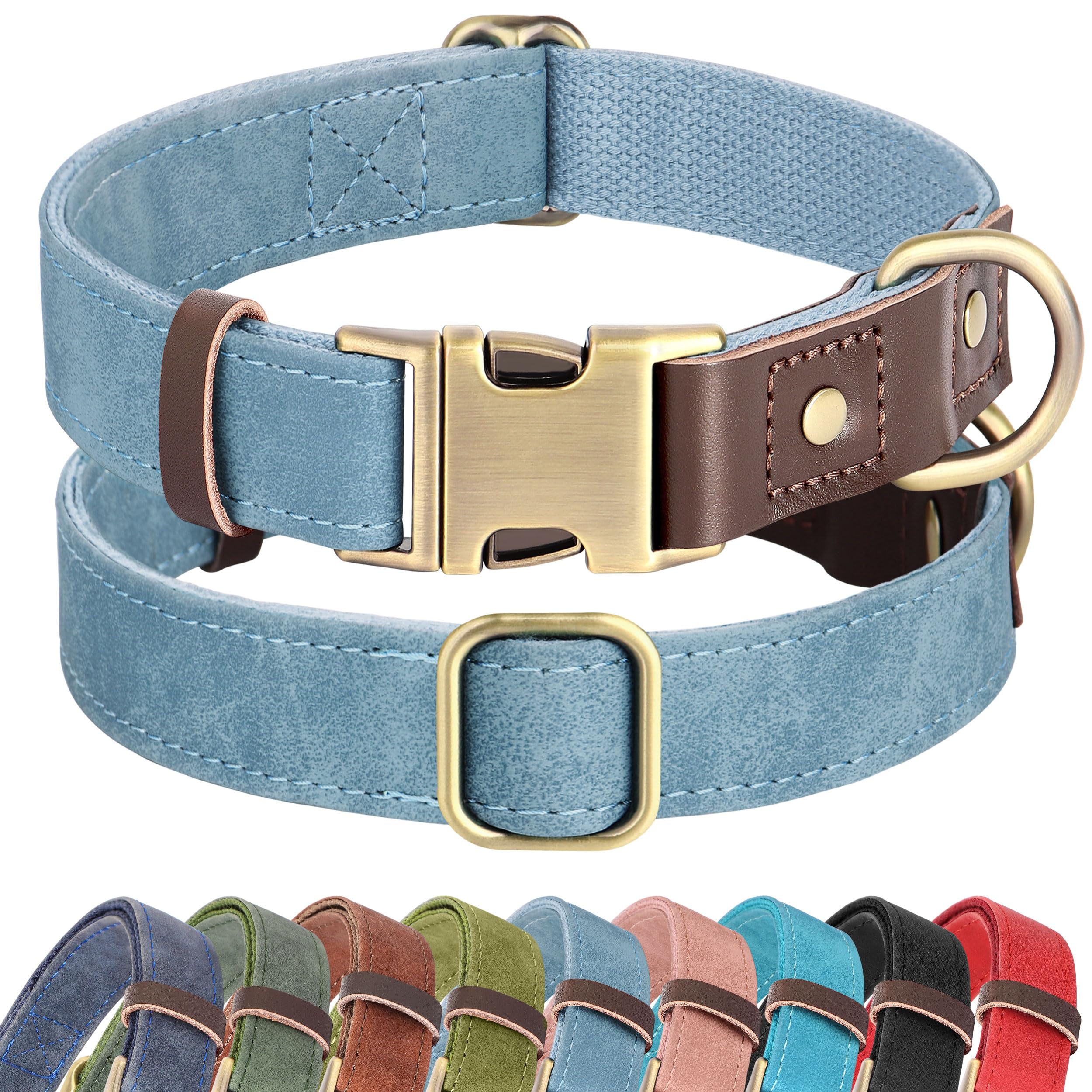 PU Leather Dog Collar Adjustable Soft Lined Quick Release