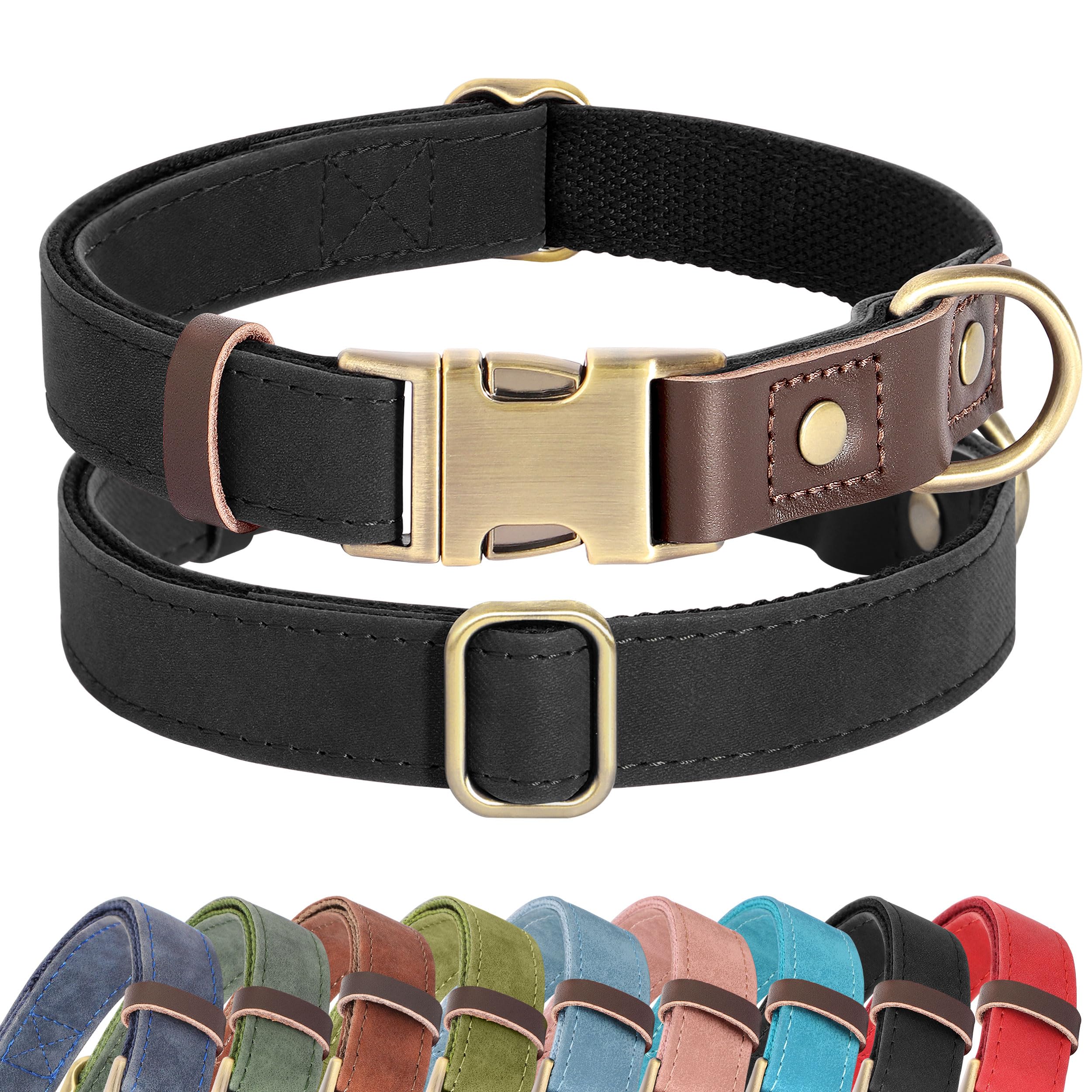 PU Leather Dog Collar Adjustable Soft Lined Quick Release