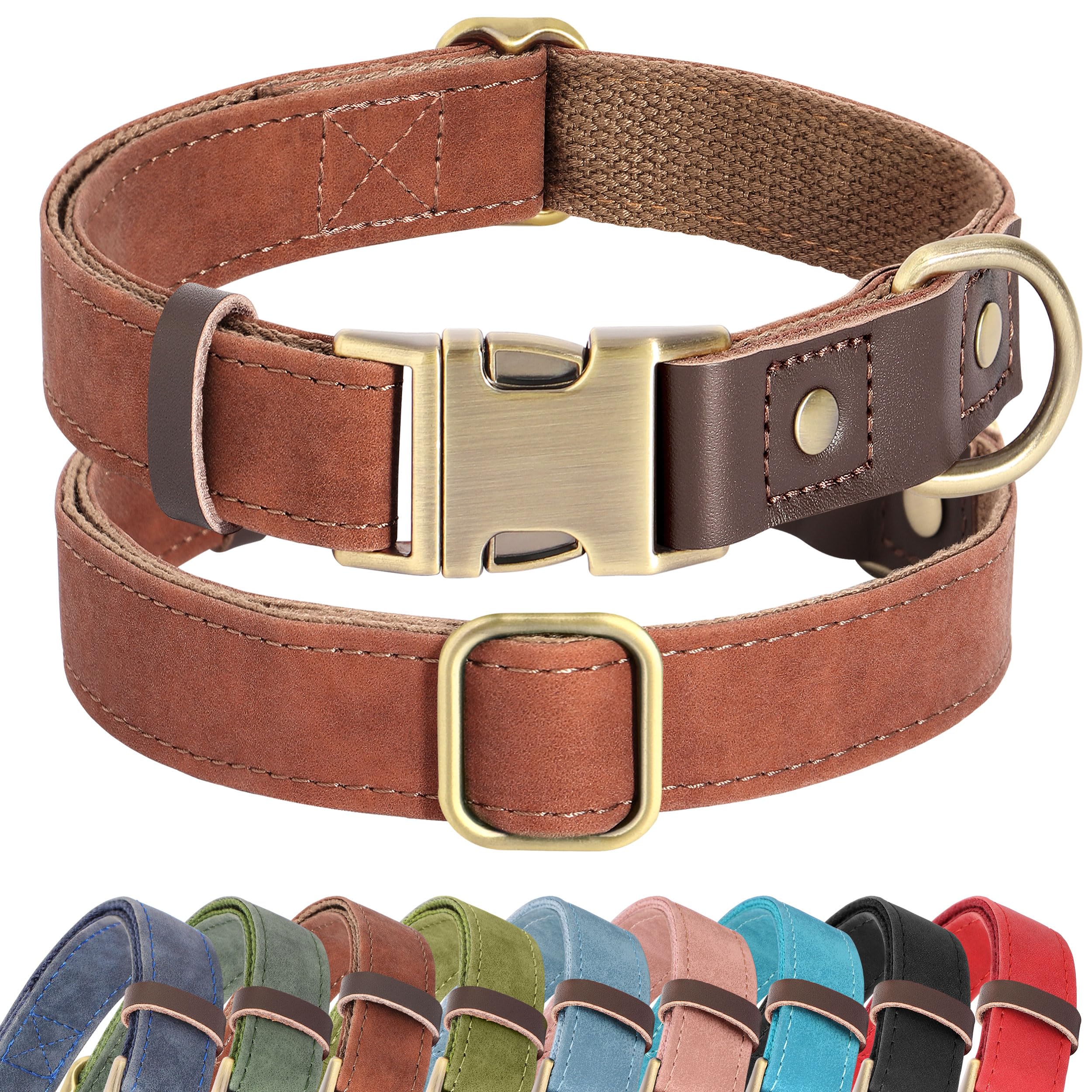 PU Leather Dog Collar Adjustable Soft Lined Quick Release