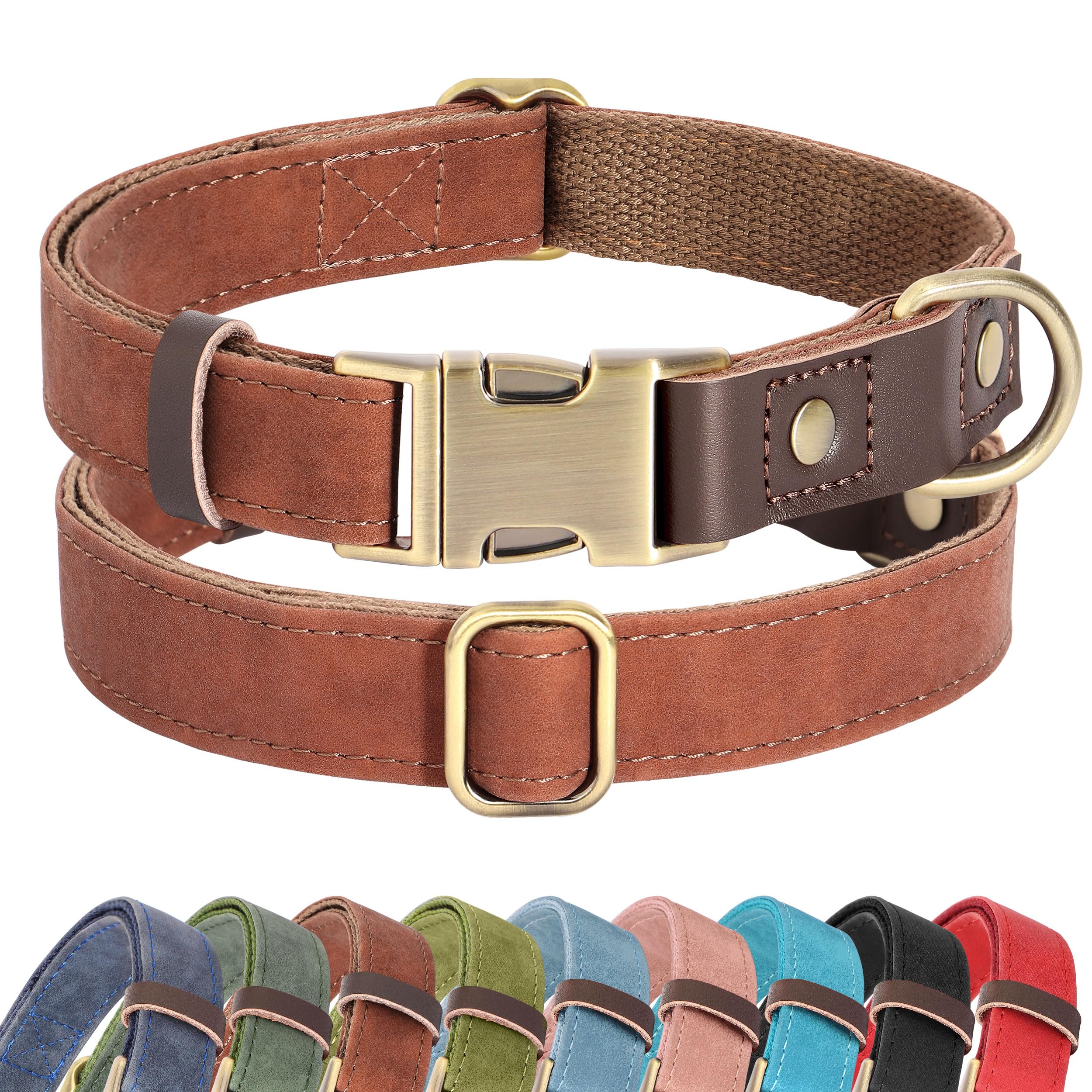 PU Leather Dog Collar Adjustable Soft Lined Quick Release