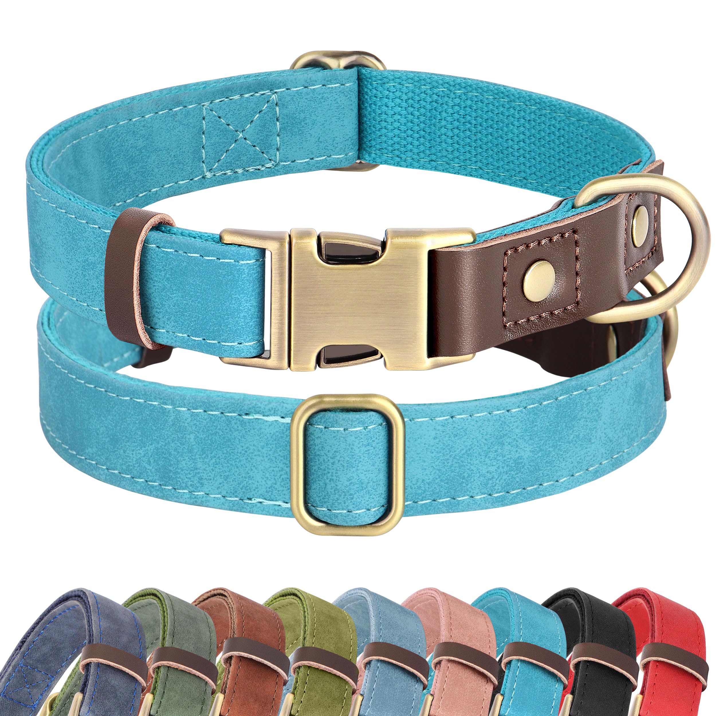 PU Leather Dog Collar Adjustable Soft Lined Quick Release