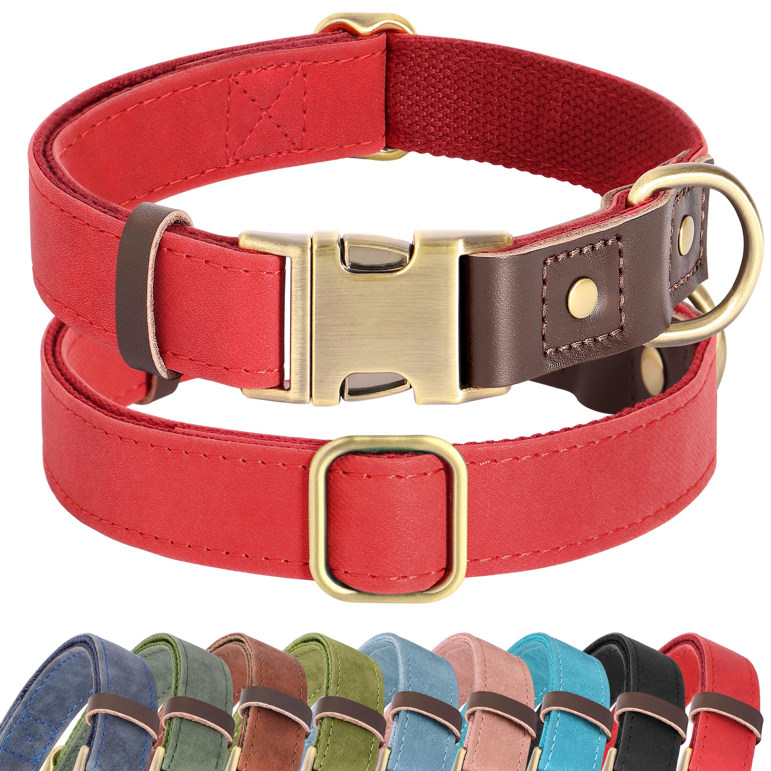PU Leather Dog Collar Adjustable Soft Lined Quick Release