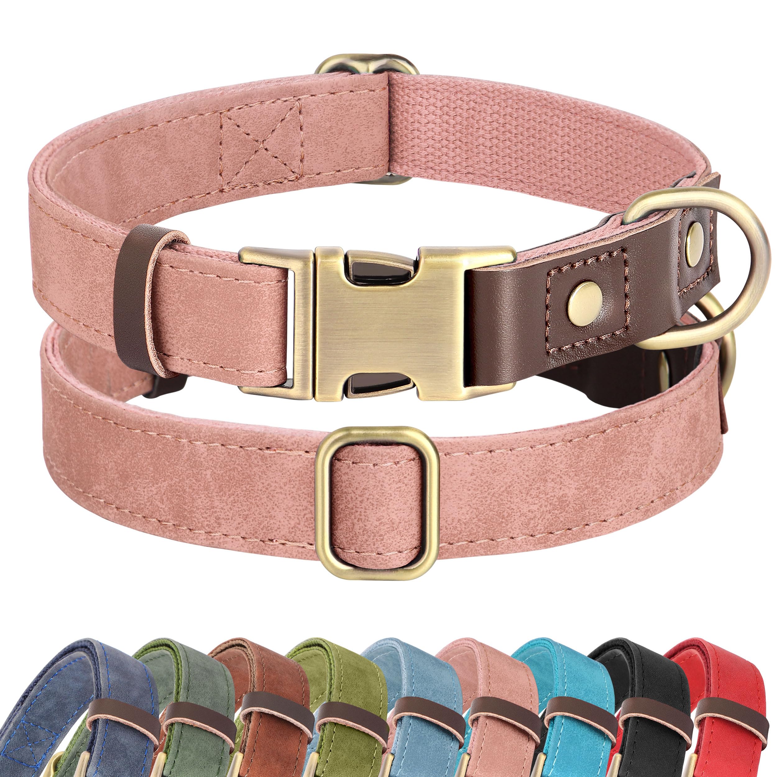 PU Leather Dog Collar Adjustable Soft Lined Quick Release