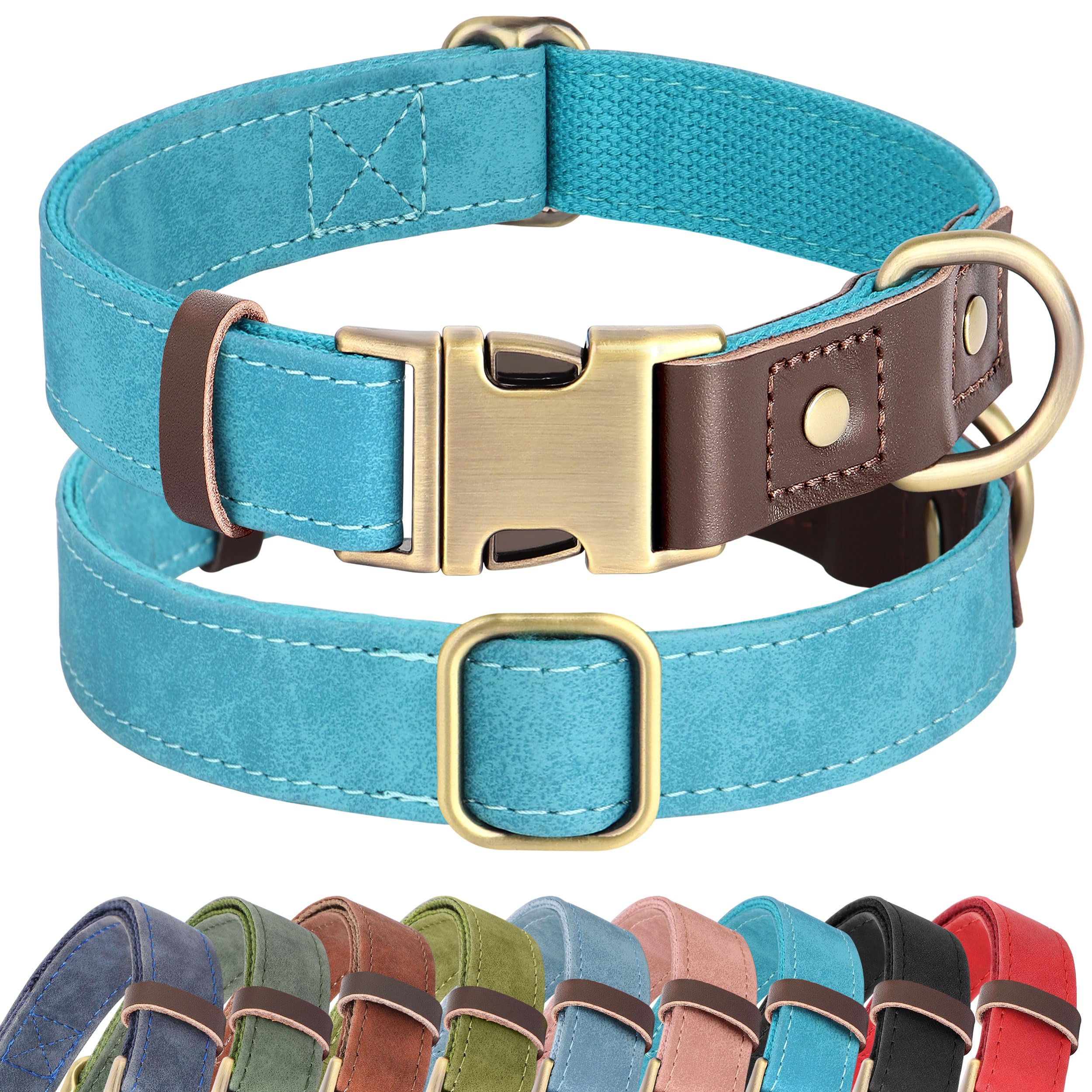 PU Leather Dog Collar Adjustable Soft Lined Quick Release