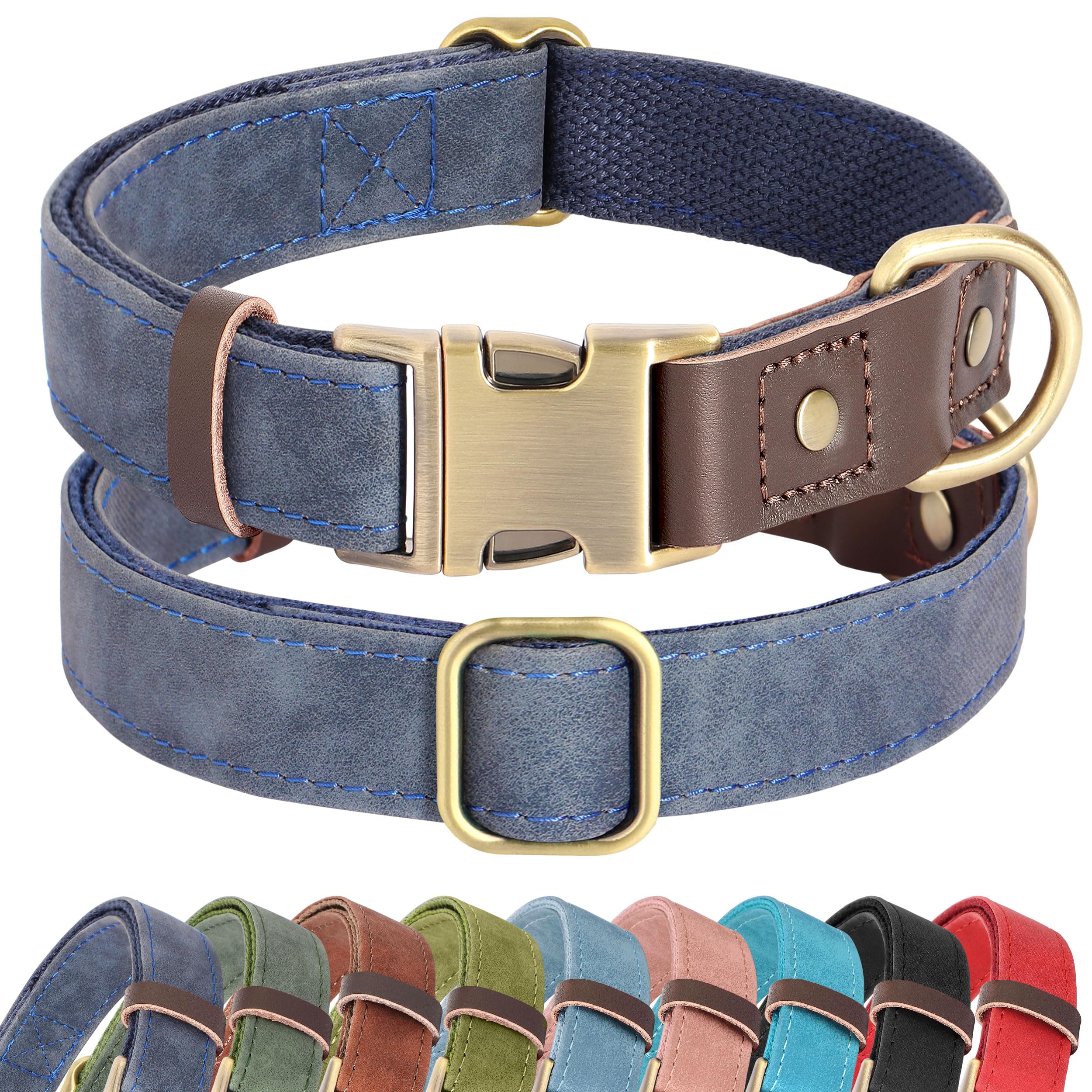 PU Leather Dog Collar Adjustable Soft Lined Quick Release