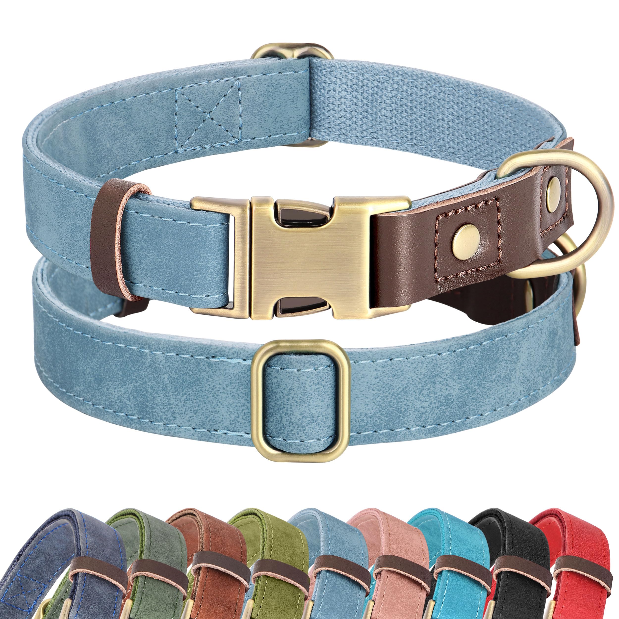PU Leather Dog Collar Adjustable Soft Lined Quick Release