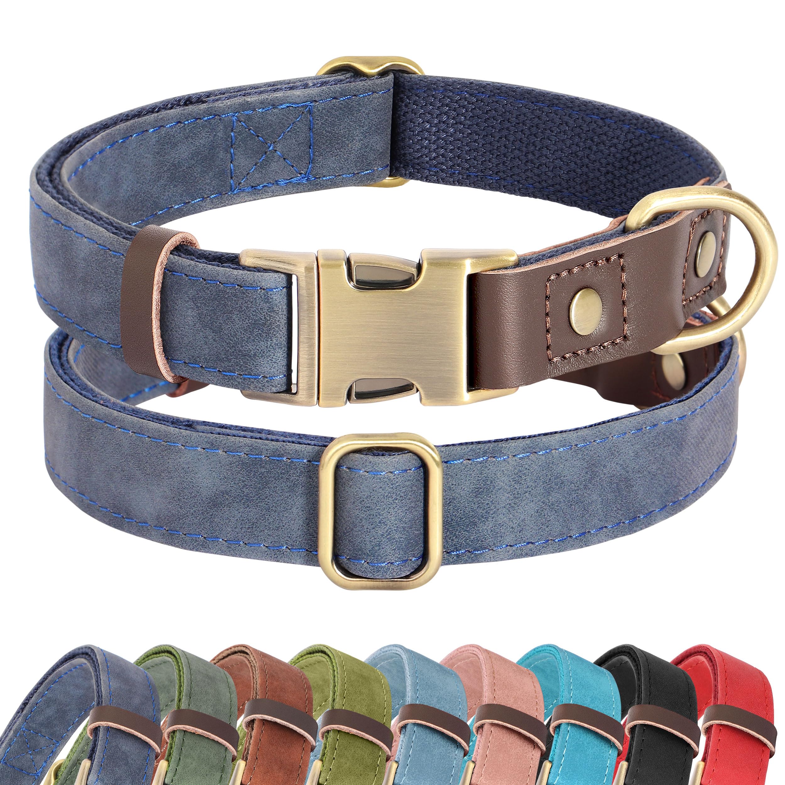 PU Leather Dog Collar Adjustable Soft Lined Quick Release